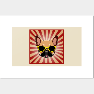 Frenchie Dog Wearing Yellow Sunglasses Funny French Bulldog Posters and Art